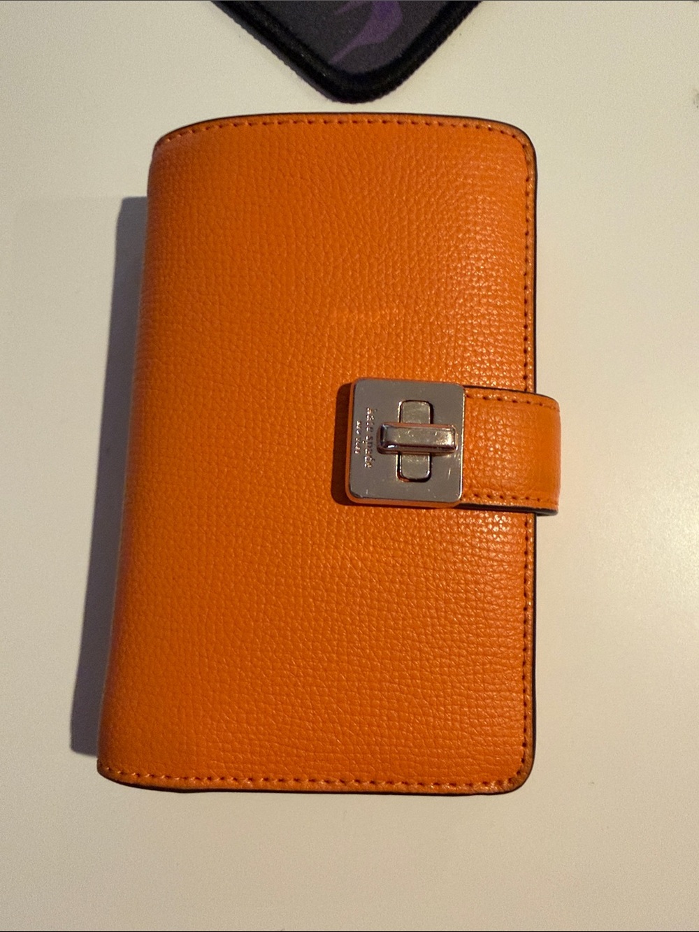 Orange Leather Folio Phone Case with Turn-Lock Closure